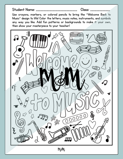 Welcome Back to Music: Coloring Page DIGITAL DOWNLOAD