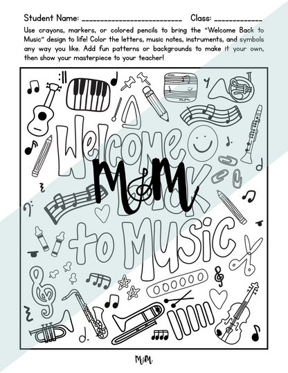Welcome Back to Music: Coloring Page DIGITAL DOWNLOAD
