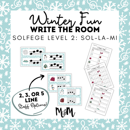 Winter Fun Write the Room | Solfege Level 2 | Sol-La-Mi Printable Activity DIGITAL DOWNLOAD