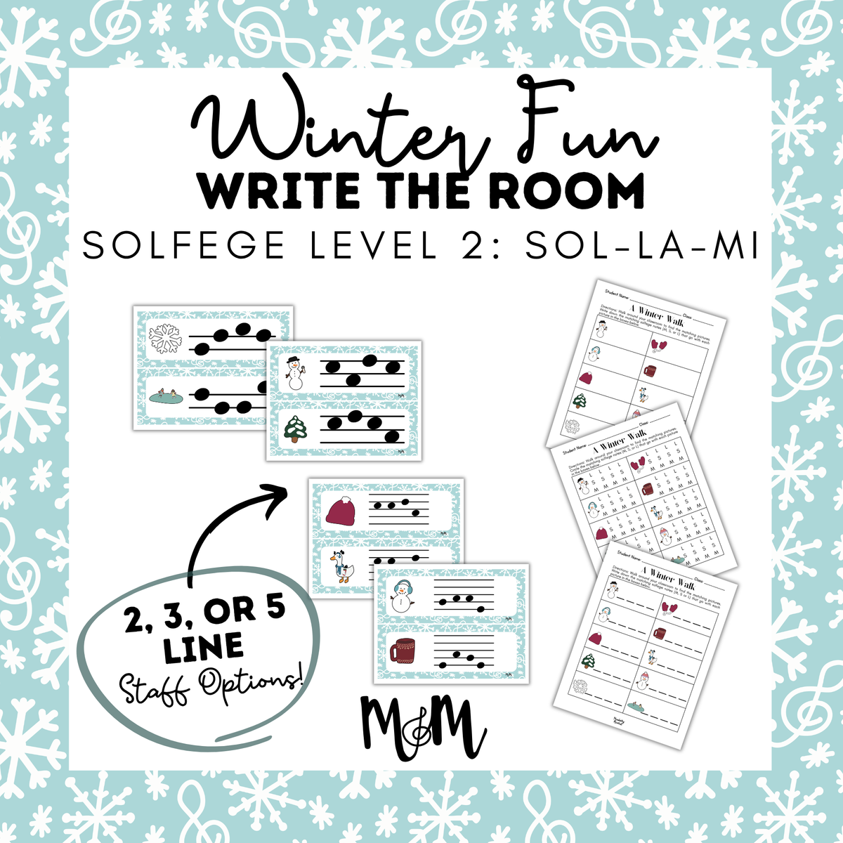 Winter Fun Write the Room | Solfege Level 1 | Sol-Mi Printable Activity DIGITAL DOWNLOAD