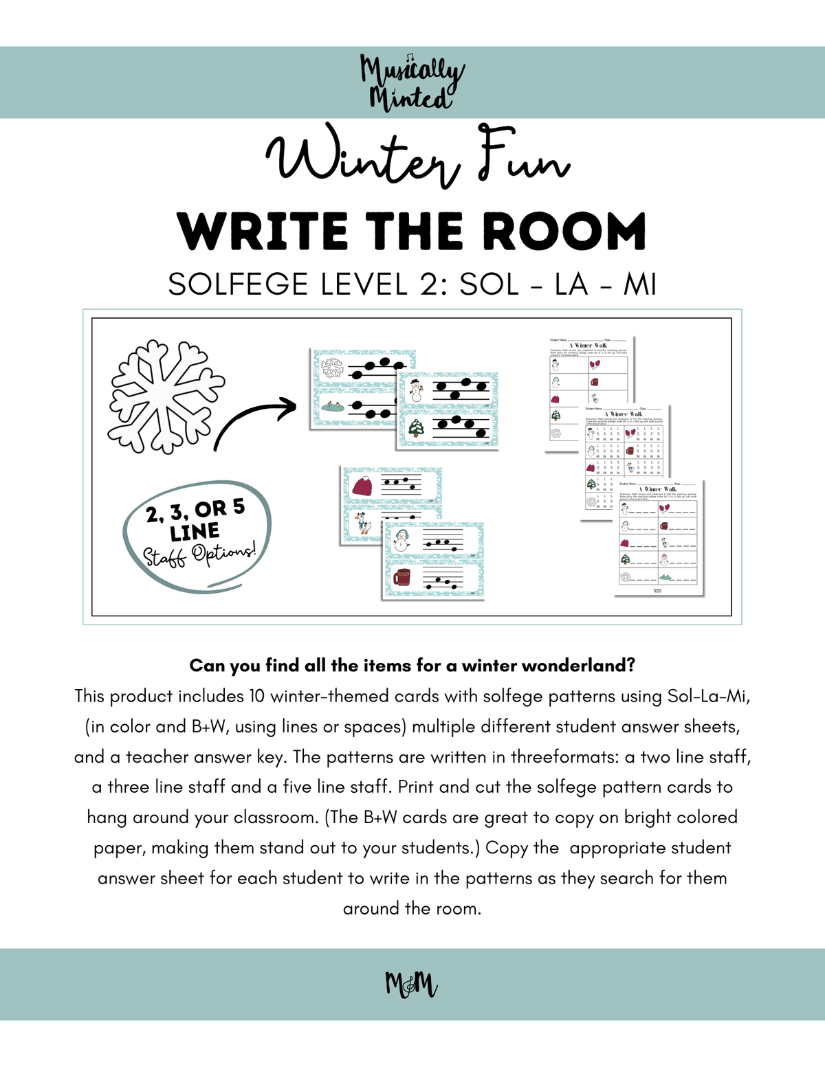 Winter Fun Write the Room | Solfege Level 1 | Sol-Mi Printable Activity DIGITAL DOWNLOAD