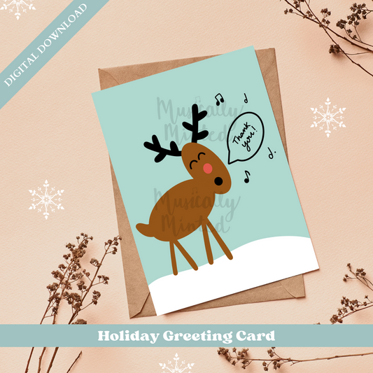 Singing Reindeer Holiday Greeting Card DIGITAL DOWNLOAD