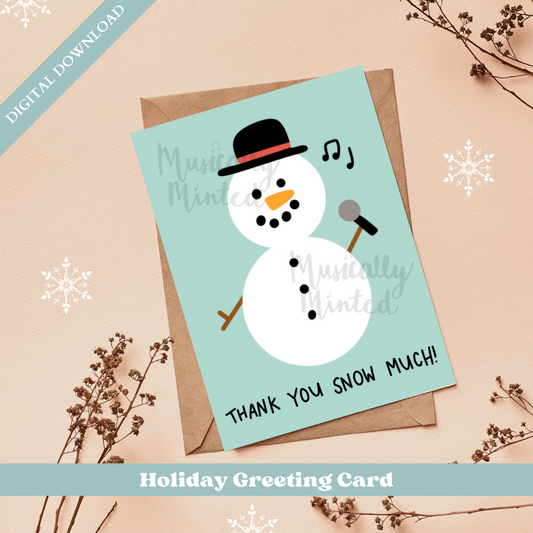 Singing Snowman Blue Holiday Greeting Card DIGITAL DOWNLOAD