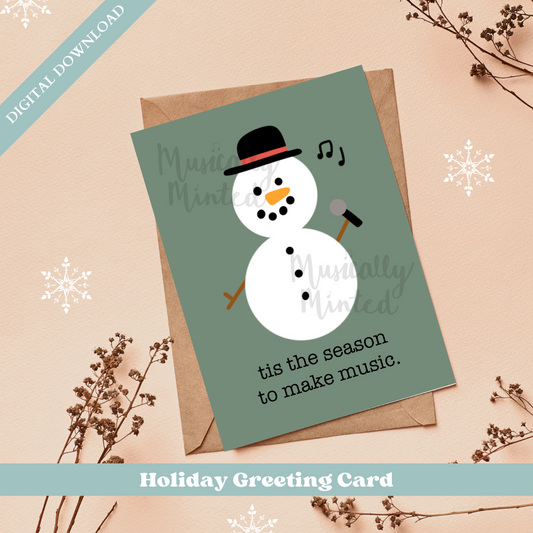 Singing Snowman Green Holiday Greeting Card DIGITAL DOWNLOAD